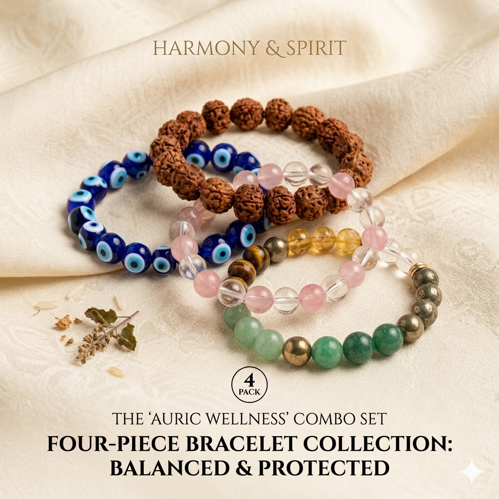 Money Magnet Bracelet Combo | Love Attraction, Evil Eye & Rudraksha | 4 Bracelet Set