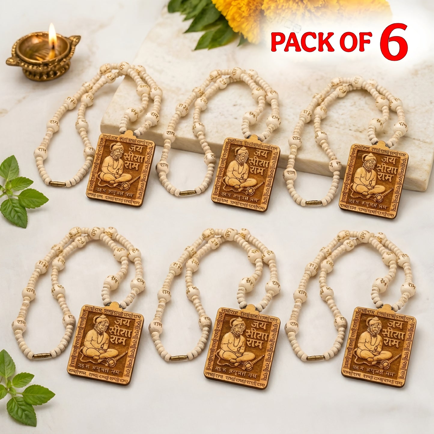6 PCS Bageshwar Dham Tulsi Mala | Premium Quality Tulsi Mala with Hanumanji locket (Pack of 6)